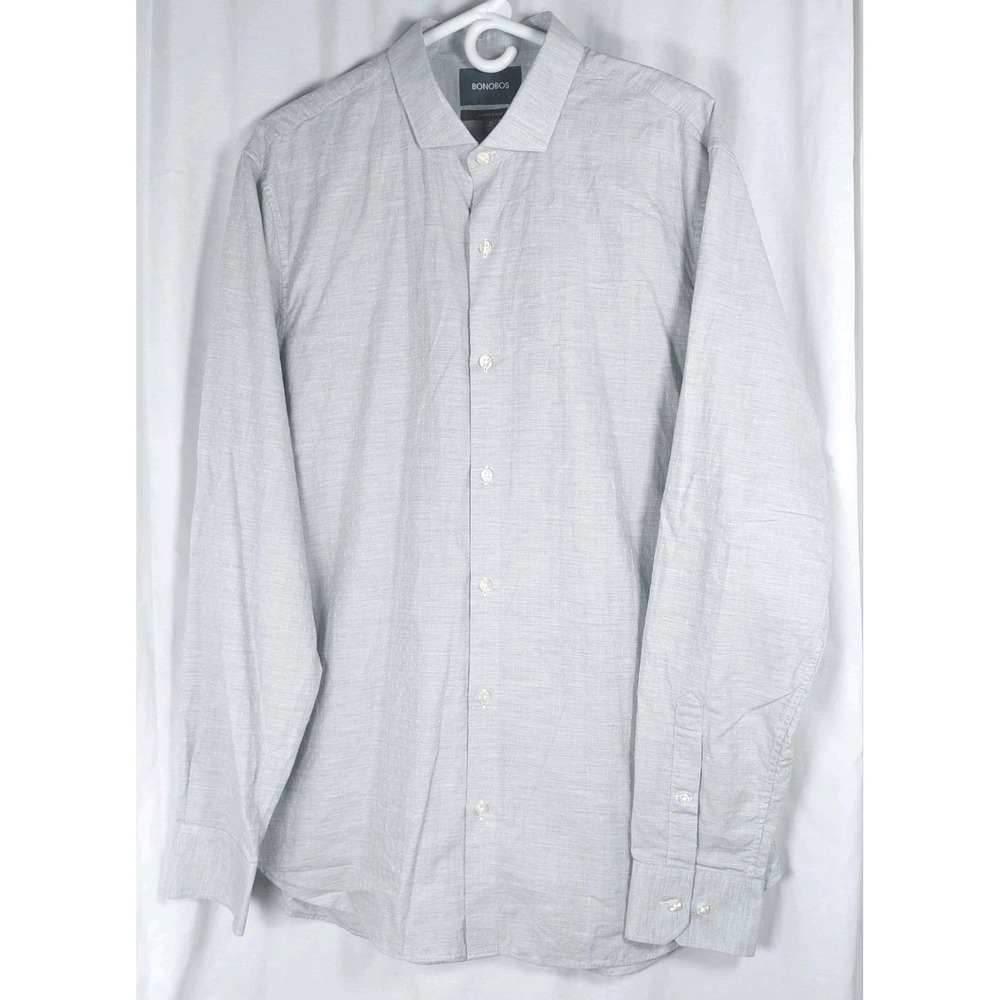 Bonobos Tailored Slim Fit Gray Swiss Dot Long Sleeve Button Up Shirt Men XL Long